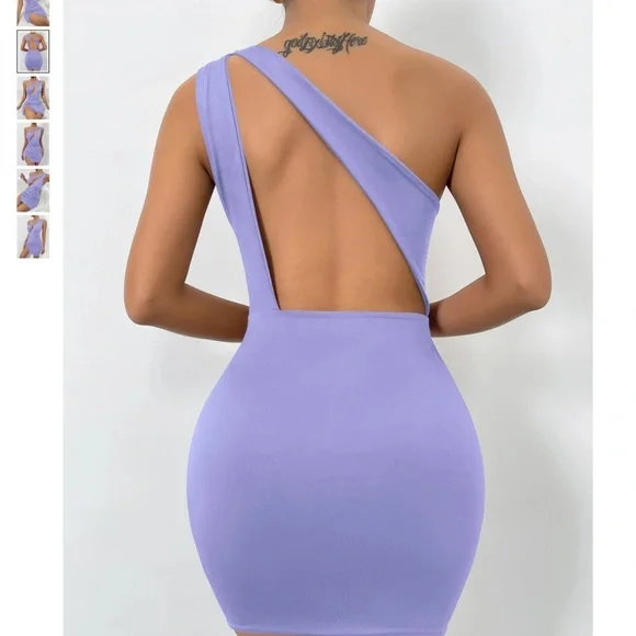 SHEIN One Shoulder Cutout Front Open Back Mini Bodycon Dress Violet Purple Sz S - Picture 2 of 7